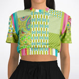 Green Anjou Pear Patchwork Crop Top Cropped Short Sleeve Sweater - Thathoodyshop