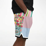 Pink Sherbert Floral Patchwork Plaid Basketball Shorts Basketball Shorts - Thathoodyshop