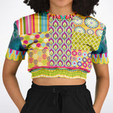 Hello Janis! Green Geo Print Short Sleeve Cropped Sweater Cropped Short Sleeve Sweater - Thathoodyshop