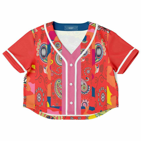 Chili Pepper Camo Paisley Cropped Button Front Jersey Cropped Baseball Jersey - AOP - Thathoodyshop