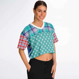 Cerulean Plaid Paisley Crop Jersey Cropped Football Jersey - Thathoodyshop