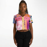 Bahama Mama Patchwork Cropped Button Front Jersey Cropped Baseball Jersey - Thathoodyshop