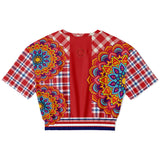 Hippy-Dippy Plaid Cropped Sweater Athletic Cropped Short Sleeve Sweatshirt - AOP - Thathoodyshop