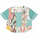 Old Miami Geo Patchwork Cropped Button Front Jersey Cropped Baseball Jersey - AOP - Thathoodyshop