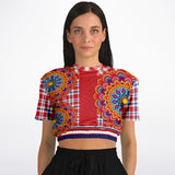 Hippy-Dippy Plaid Cropped Sweater Athletic Cropped Short Sleeve Sweatshirt - AOP - Thathoodyshop