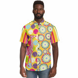 Hello Janis! Yellow Geo Print Short Sleeve Button Down Shirt Short Sleeve Button Down Shirt - Thathoodyshop