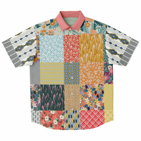 Tallulah Bankhead Patchwork Short Sleeve Button Down Shirt Short Sleeve Button Down Shirt - Thathoodyshop