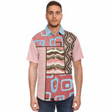 Pink Geo Patchwork Button Down Shirt Short Sleeve Button Down Shirt - Thathoodyshop