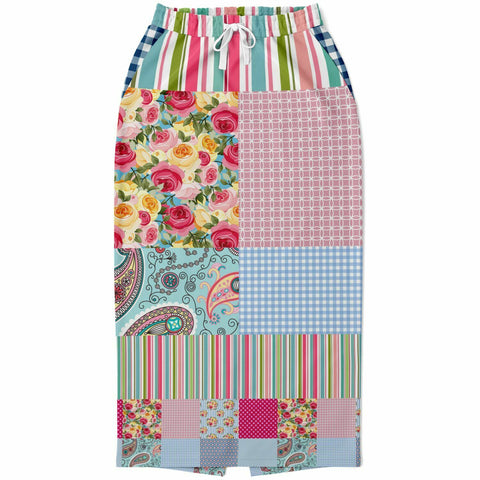 Pink Sherbert Floral Patchwork Plaid Long Pocket Skirt Long Pocket Skirt - Thathoodyshop