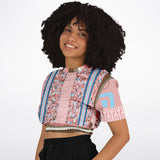 Pink Geo Holy Mosaic Cropped Sweater Cropped Short Sleeve Sweater - Thathoodyshop