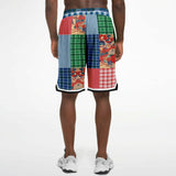 Busan Fleur Floral Plaid Patchwork Basketball Shorts Basketball Shorts - Thathoodyshop