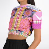 Bahama Mama Purple Floral Plaid Short Sleeve Cropped Sweater Cropped Short Sleeve Sweatshirt - Thathoodyshop