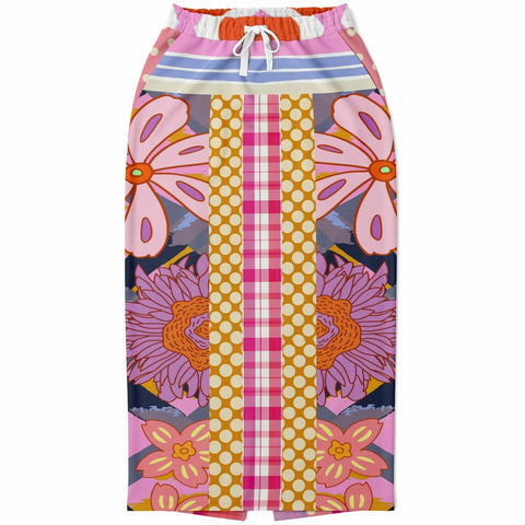 Bahama Mama Pink Patchwork Floral Eco-Poly Long Pocket Skirt Long Pocket Skirt - Thathoodyshop