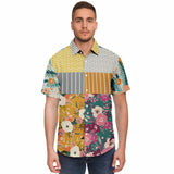 Tallulah Bankhead Floral Ikat Patchwork Short Sleeve Button Down Shirt Short Sleeve Button Down Shirt - Thathoodyshop