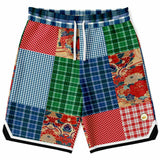 Busan Fleur Floral Plaid Patchwork Basketball Shorts Basketball Shorts - Thathoodyshop