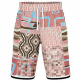 Pink Geo Patchwork Basketball Shorts Basketball Shorts - Thathoodyshop