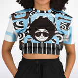 Pacific Palisades Retro Print Cropped Sweater Cropped Short Sleeve Sweater - Thathoodyshop