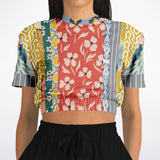 Tallulah Bankhead Yellow Patchwork Short Sleeve Cropped Eco-Poly Sweater Cropped Short Sleeve Sweatshirt - Thathoodyshop