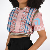 Pink Geo Holy Mosaic Cropped Sweater Cropped Short Sleeve Sweater - Thathoodyshop