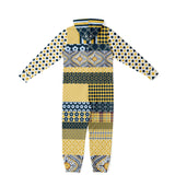 Dauphin Diamond Stripe Patchwork Unisex Fleece Romper Fleece Jumpsuit - Thathoodyshop
