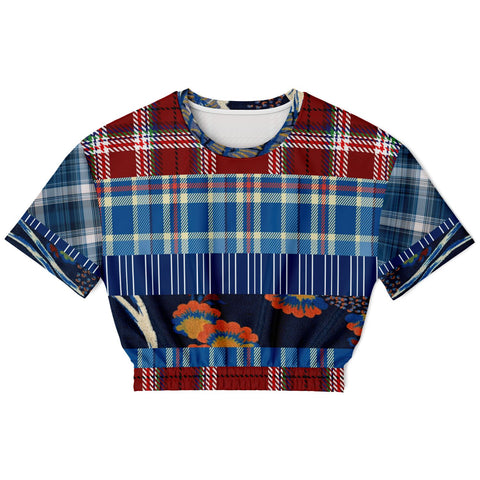 Andromeda Blue Plaid Cropped Sweater Cropped Short Sleeve Sweater - Thathoodyshop