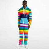 Blue Horizon Rainbow Stripe Fleece Unisex Romper Fleece Jumpsuit - Thathoodyshop