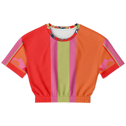 Chili Pepper Colorblock Trio Cropped Sweater Athletic Cropped Short Sleeve Sweatshirt - AOP - Thathoodyshop