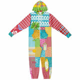 Maui Waui Hawaiian Surfside Patchwork Unisex Fleece Romper Fleece Jumpsuit - Thathoodyshop