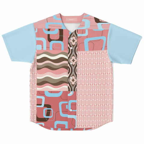 Pink Geo Patchwork Button Front Jersey Baseball Jersey - Thathoodyshop