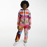 Bahama Mama Pink Floral Patchwork Unisex Fleece Romper Fleece Romper - Thathoodyshop