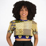 Forever Royale Floral Patchwork Short Sleeve Cropped Sweater Cropped Short Sleeve Sweater - Thathoodyshop