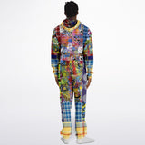 Barcelona Plaid Geometric Patchwork Fleece Unisex Romper Fleece Jumpsuit - Thathoodyshop