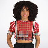 Jersey Salsa Plaid Patchwork Cropped Sweater Cropped Short Sleeve Sweater - Thathoodyshop
