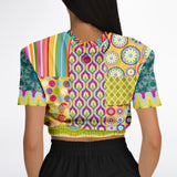 Hello Janis! Green Geo Print Short Sleeve Cropped Sweater Cropped Short Sleeve Sweater - Thathoodyshop