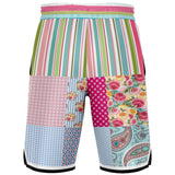 Pink Sherbert Floral Patchwork Plaid Basketball Shorts Basketball Shorts - Thathoodyshop
