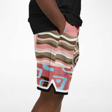 Pink Geo Patchwork Basketball Shorts Basketball Shorts - Thathoodyshop