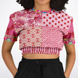 Gypsy Beat Pink Patchwork Short Sleeve Cropped Sweater Athletic Cropped Short Sleeve Sweatshirt - AOP - Thathoodyshop