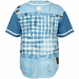 Blue Geo Patchwork Plaid Baseball Jersey Baseball Jersey - AOP - Thathoodyshop