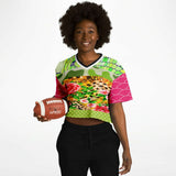 Pink Cerise Animal Print Patchwork Cropped Eco-Poly Jersey Cropped Football Jersey - Thathoodyshop
