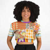 Happy Valley Retro Floral Patchwork Short Sleeve Cropped Eco-Poly Sweater Cropped Short Sleeve Sweater - Thathoodyshop
