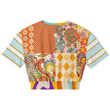 Happy Valley Retro Floral Patchwork Short Sleeve Cropped Eco-Poly Sweater Cropped Short Sleeve Sweater - Thathoodyshop