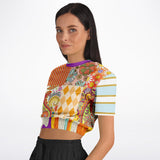 Happy Valley Retro Floral Patchwork Short Sleeve Cropped Eco-Poly Sweater Cropped Short Sleeve Sweater - Thathoodyshop