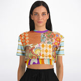Happy Valley Retro Floral Patchwork Short Sleeve Cropped Eco-Poly Sweater Cropped Short Sleeve Sweater - Thathoodyshop