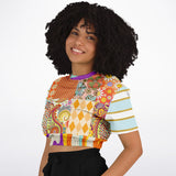 Happy Valley Retro Floral Patchwork Short Sleeve Cropped Eco-Poly Sweater Cropped Short Sleeve Sweater - Thathoodyshop