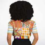 Happy Valley Retro Floral Patchwork Short Sleeve Cropped Eco-Poly Sweater Cropped Short Sleeve Sweater - Thathoodyshop