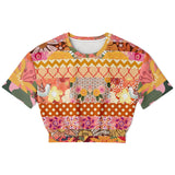 Yogananda Striped Floral Patchwork Short Sleeve Cropped Eco-Poly Sweater
