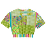 Green Anjou Pear Patchwork Crop Top Cropped Short Sleeve Sweater - Thathoodyshop
