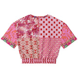 Gypsy Beat Pink Patchwork Short Sleeve Cropped Sweater Athletic Cropped Short Sleeve Sweatshirt - AOP - Thathoodyshop