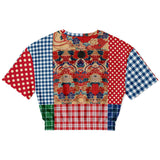 Busan Fleur Plaid Patchwork Cropped Sweater Cropped Short Sleeve Sweater - Thathoodyshop