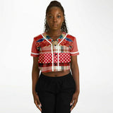 Jersey Salsa Floral Plaid Patchwork Cropped Button Front Jersey Cropped Baseball Jersey - AOP - Thathoodyshop